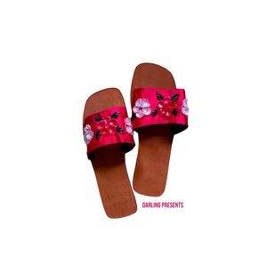 MYSTIQUE EMBELLISHED SATIN SANDALS WOMEN COLOR RED SIZE 8